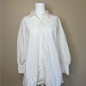 Zara poplin button shirt with puff sleeves